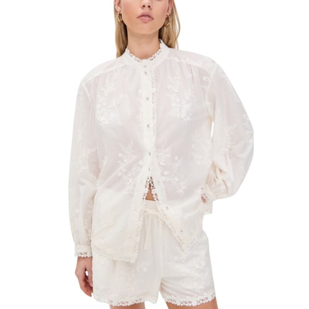 Cami Nyc Embroidered Macadamia Palmyra Blouse Size M